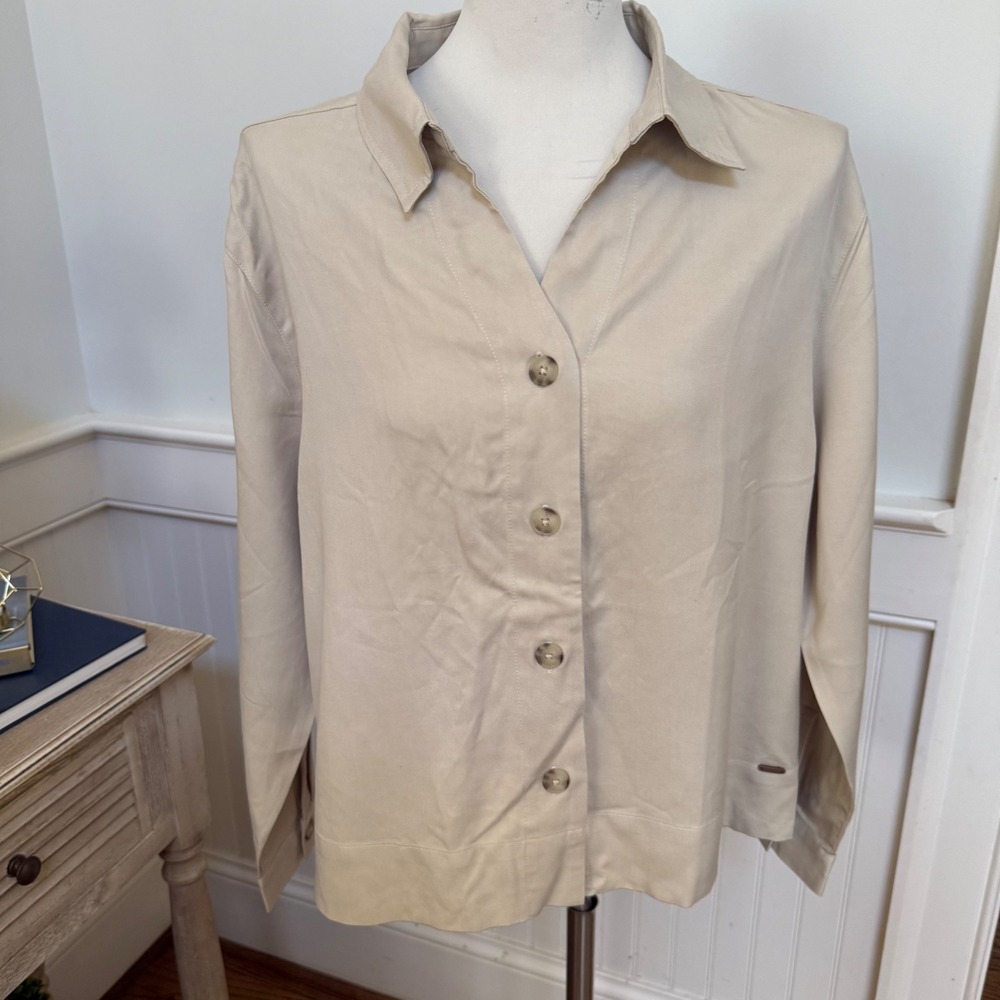 Cozy Earth Tencel Linen Button Down Shirt Beige‎ Long Sleeve Womens Large